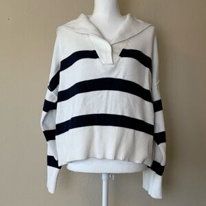 Banana Republic Women’s Striped V-Neck Collar Sweater Organic Cotton